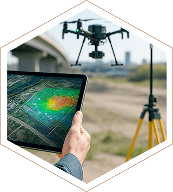 Ręce trzymające tablet nawigujący dronem